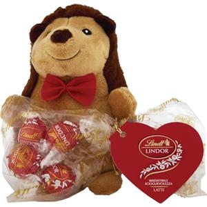 Lindt San Valentino Peluche Riccio Regalo con Cioccolatini Lindor al Cioccolato al Latte, in sacchetto 100g