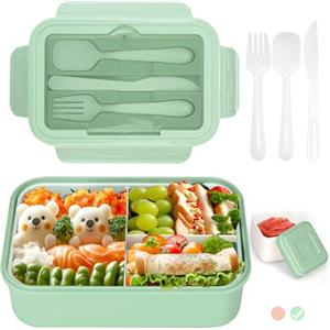 Cozary Porta Pranzo,Lunch Box con Posate, 1400ml Bambino Adulto Bento Box con 3 Scomparti, Schiscetta Contenitore Pranzo per Microonde Lavoro Picnic Ufficio