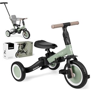 Kikka Boo KikkaBoo Triciclo Evolutivo 5 in 1 per Bambini da 1 a 5 Anni FLIP, Triciclo Passeggino con Maniglione Regolabile, Con o Senza Pedali, Trasformabile in Bicicletta, Verde militare