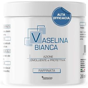 FARMAZAN Vaselina Bianca 200ml Made in Italy, Vaselina Pura Microbiologicamente Sicura, Crema Viso Pelle Secca, Crema Corpo Idratante, ideale anche come Vaselina Tattoo, Crema Antisfregamento e Vaselina Labbra