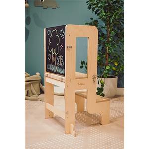 Family Nation, Torre Montessoriana 3 in 1, con Lavagna Magnetica, Convertibile in Tavolo e Sedia, per Bambini da 1 Anno di età, Struttura in Legno con Supporto Extra, Natural, 42x45x86 cm