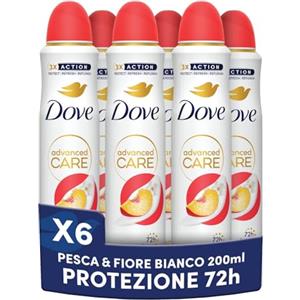 Dove Deodorante Spray Advanced Care Go Fresh Pesca, con Formula Idratante e Delicata sulla Pelle, Senza Alcol, Pelle Asciutta Fino a 72 Ore, Deodorante Uomo e Donna, 6 Pezzi da 200ml