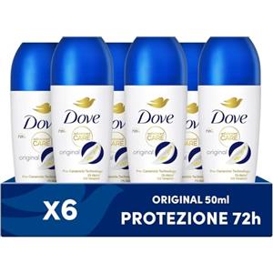 Dove Advanced Care Original, Deodorante Uomo e Donna Antitraspirante Roll On, Formula Delicata Con Tripla Azione Idratante, Protezione Fino a 48 Ore, Confezione da 6 Pezzi x 50 ml