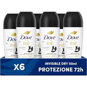 Dove, Deodorante Roll On Advanced Care Invisible Dry, Deodorante Antitraspirante, Formula Anti Macchia Con Tripla Azione Idratante, Protezione Fino a 48 Ore, Deodorante Uomo e Donna, 6 Pezzi da 50 ml