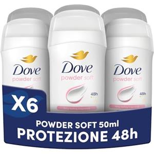 Dove Deodorante Stick, Powder Care, Deodorante Antitraspirante in Stick, Protezione Fino a 48 Ore, con 1/4 di Crema Idratante, Formula Delicata, Deodorante Uomo e Donna, 6 Pezzi da 50 ml
