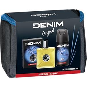 Denim - Regalo Uomo, After Shave Dopobarba 100 ml e Deodorante Spray 150 ml, Fragranza Original, con Beauty Case Uomo