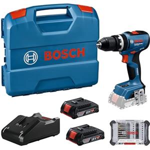 Bosch Professional 18V System Trapano-avvitatore a batteria GSB 18V-65 (incl. 2 batterie GBA 2.0Ah, caricabatteria GAL 18V-40, 1 set avvitatori CA, L-Case)