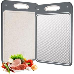 Cozary Tagliere Acciaio Inox, Tagliere Bifacciale 35X24CM, Taglieri In Acciaio Inox 304 E Paglia Di Grano Per Carne, Pane, Verdure E Frutta
