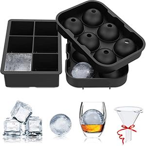 LUCKEA 2 Pezzi Cubetti Ghiaccio Silicone, Stampo Ghiaccio Grande & Ice Ball Maker con Imbuto, Rilascio Facile, Senza BPA Stampi Ghiaccio Riutilizzabili per Cocktail, Whisky, Alimenti per Bambini, Frutta