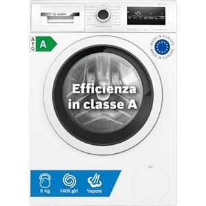 Bosch WAN28208II Serie 4 Lavatrice a carica frontale, 8 kg, 1400 giri, Classe energetica A, motore inverter con 10 anni di garanzia, riduce le pieghe e facilita la stiratura, Bianco, 60 Cm