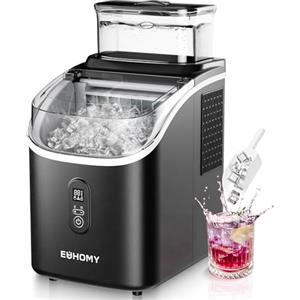 EUHOMY Macchina del Ghiaccio Casa: 15 KG/24H, 16 Cubetti in 13 Minuti Macchina per il Ghiaccio Autopulente, 1,5L con Paletta/Cestello, per Cucina/Ufficio, Nero