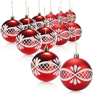 com-four® 12 Palline di Natale, Palline per Albero di Natale in plastica infrangibile per Natale, Decorazioni per Albero di Natale con Ciondolo
