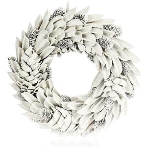 com-four® Ghirlanda Natale Bianca - Ghirlanda Avvento con Foglie e Coni - Decorativa per Tavola e Porta