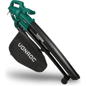 VONROC Soffiatore elettrico - Soffiatore foglie con sacco 3300W 3-in-1 - Trituratore Aspiratore - Potente e Leggero per Giardino e Terrazzo