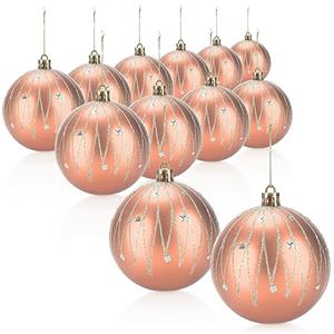 COM-FOUR® 12 Palline di Natale, Palline per Albero di Natale in plastica infrangibile per Natale, Decorazioni per Albero di Natale con Ciondolo