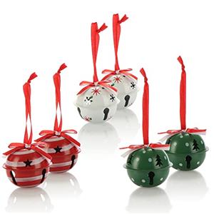 com-four® 6x decorazioni natalizie da appendere 6 cm Ø - metallo da appendere - campanelle decorative di latta come pendenti per finestre, porte e alberi di Natale (bianco rosso verde)