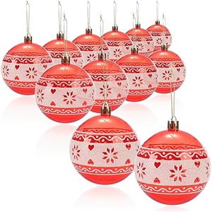 COM-FOUR® 12 Palline di Natale, Palline per Albero di Natale in plastica infrangibile per Natale, Decorazioni per Albero di Natale con Ciondolo
