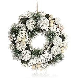 COM-FOUR® Ghirlanda da porta per Natale - ghirlanda dell'avvento bianca con coni e rami - ghirlanda decorativa natalizia
