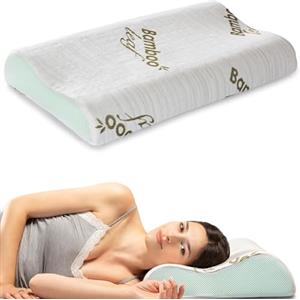 Flowen Cuscino Cervicale Memory Foam per Dormire Ortopedico Aloe Vera Guanciale a Doppia Onda Ideale per Supporto al Collo Ergonomico Traspirante Antirussamento Anallergico Federa Bamboo Lavabile