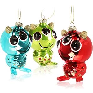 COM-FOUR® 3x Decorazioni per Albero di Natale Premium - Alieno Decorativo in Vetro - Palline Speciali per Albero come Decorazioni Natali - Pendenti per Albero di Natale (Alieno fantasy - 3 pezzi)