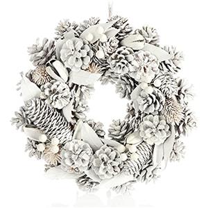 COM-FOUR® Ghirlanda da porta per Natale - ghirlanda dell'Avvento bianca con coni e bacche - ghirlanda decorativa natalizia