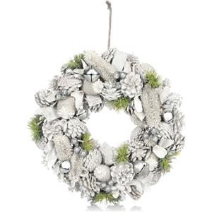 COM-FOUR® Corona porta per Natale - ghirlanda dell'avvento bianca con glitter - ghirlanda decorativa natalizia - decorazione natalizia (Corona dell'Avvento L)