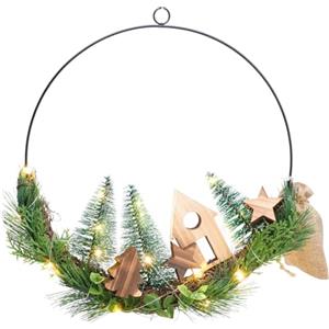 COM-FOUR® Corona LED con paesaggio invernale - Corona in metallo da 30 cm con 20 LED bianco caldo - Illuminazione decorativa con casa invernale e alberi (Ghirlanda LED colorata)