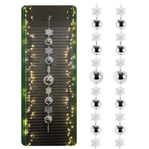 COM-FOUR® 2x ghirlanda di palline di albero di Natale - decorazione natalizia con ciocca di palline di fiocchi di neve - catena di decorazioni festive - decorazione da tavolo (02 pezzi - argento)