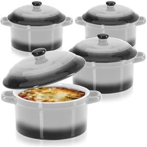 COM-FOUR® 4x casseruola con coperchio in ceramica - ciotola da dessert per crème brûlée - mini casseruola per ragù e carne condita - grigio, ca. 250/175 ml per piatto (4 pezzi - grigio)