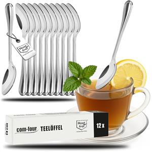 COM-FOUR® 12x cucchiaini in acciaio inossidabile - eleganti posate da tavola dal design semplice - cucchiaino da caffè - cucchiaio da dessert - servizio da tè - 14 cm (12 pezzi - cucchiaino 14cm)