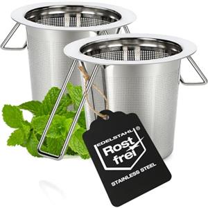 com-four® 2x filtro tè in acciaio inox - setaccio a maglia fine per tè sfuso & spezie - infusore riutilizzabile con manico per amanti del tè (02 pezzi - color argento - senza coperchio)