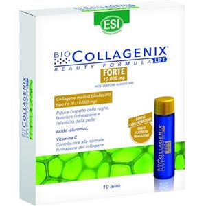 ESI - Biocollagenix Forte, Integratore Alimentare Antiage a base di Collagene Marino, Vitamina C e Zinco, Dona una Pelle Idratata e Contrasta le Rughe, Dermatologicamente Testato, 10 Drink