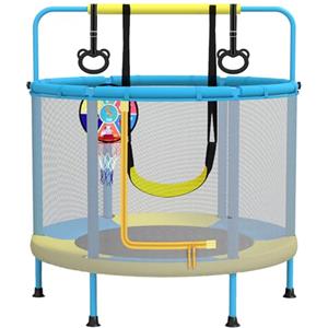 PILIN Trampolino Per Bambini, φ140CM Multifunzionale 4 In 1, Con Altalene, Barre, Cerchi, Canestri Da Basket/Bersagli, Portata 50 Kg, Uso Interno Ed Esterno Del Trampolino Da Giardino