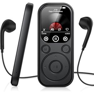 RWSRW 128GB Lettore MP3 con Bluetooth, Lettore Musicale con Radio FM, Registratore Vocale, Suono HiFi, Funzione E-book, Auricolari Inclusi