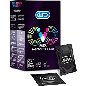 Durex Performance Mix, Preservativi Retard Ritardanti per Lui con Lubrificante Performa e Preservativi Sync Stimolanti per Lei, 24 Profilattici, Esclusiva online