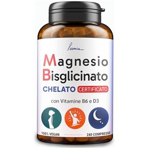 POEMIA Magnesio Bisglicinato Puro 300mg per Dose | 240 CPR | Forma Chelata Certificata | Con Vitamina B6 e D3 | Magnesio Glicinato Puro per Muscoli Ossa Stanchezza Fisica e Stress Poemia