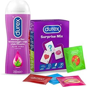 Durex Surprise Mix 40 Preservativi + Durex Gel Massage Aloe da 200ml