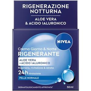 NIVEA Crema Giorno & Notte Rigenerante 50 ml, Crema idratante viso con Aloe Vera e Acido Ialuronico per 24h di idratazione rigenerante, Skincare ad assorbimento rapido per pelle normale