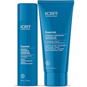 Korff, routine detersione, con Essential Latte Viso All in One e Tonico Viso Rigenerante