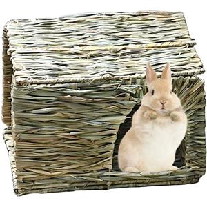 Whyzsjnclg Letto per coniglietto, conigliera Gabbia per conigli Pet pieghevole Casa in erba Coniglio Criceto Riccio Porcellino d'India Nido intrecciato in paglia fatto a mano (Piccolo, 30 x 20 x 20 cm), Nascond
