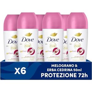 Dove, Deodorante Roll On Advanced Care Melograno, Deodorante Antitraspirante, Formula Delicata Con Tripla Azione Idratante, Protezione Fino a 48 Ore, Deodorante Uomo e Donna, 6 Pezzi da 50 ml