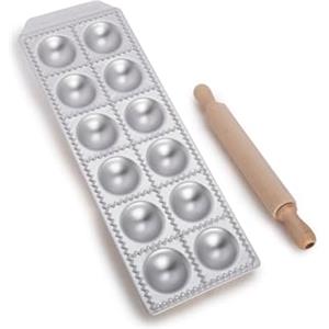 Imperia Raviolamp Linea Classica. Stampo per ravioli Made in Italy. Accessorio macchina per la pasta. Accessorio cucina tagliapasta in alluminio per pasta fresca con mattarello (12 Ravioli Chef)