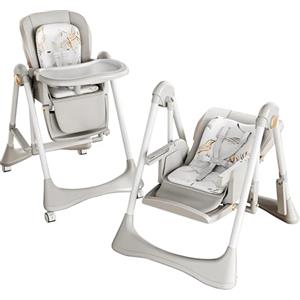 MoLi Pelle PU Seggiolone, Sedia con Funzione di Dondolo, Seggiolone Pappa Vassoio a Doppio Strato (8121 Gray)