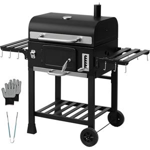 TEENO Barbecue A Carbonella Con Regolazione Cestello, Fornitura di clip e guanti,BBQ Carbonella Con Coperchio, Termometro, Carbone BBQ Grill da Giardino con Ripiano Regolabile