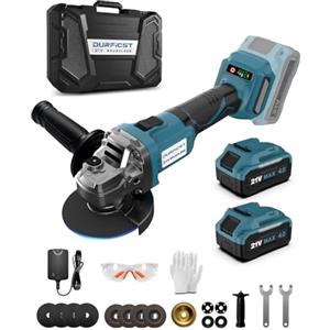 DURFICST Smerigliatrice angolare a batteria DURFICST DAG310, 125 mm/10.000 giri/min Smerigliatrice a batteria con 2 batterie da 21 V 4,0 Ah, per taglio e levigatura
