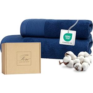 Ferò Set Asciugamani Bagno di Lusso 2 Pezzi, OEKO-TEX 100% Cotone Premium 550 g/m², Ultra Morbido e Assorbente, Design Italiano, Coppia Asciugamani Viso e Bidet, Asciugamano 50x100, 50x30 cm, Blu Navy