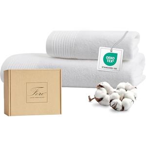 Ferò Set Asciugamani Bagno di Lusso 2 Pezzi, OEKO-TEX 100% Cotone Premium 550 g/m², Ultra Morbido e Assorbente, Design Italiano, Coppia Asciugamani Viso e Bidet, Asciugamano 50x100, 50x30 cm, Bianco