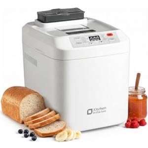 Kitchen in the box Macchina per il Pane, Kitchen in the Box Macchina del Pane con 12 Programmi, 900g, Senza Glutine, Dispenser Frutta Secca, Teglia Antiaderente, 3 Livelli di Cottura, Timer 13H e 1H Caldo (Bianco)