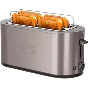 BLACK+DECKER - Tostapane Extra Large 1500W | Fessure 260x42 mm | 7 Livelli di Doratura | 6 Bande Mica Incandescente | 3 Funzioni Integrate | Supporto Pieghevole per Brioches