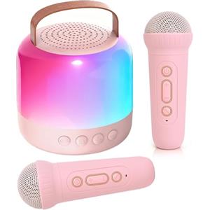 AIUNAOM Macchina per Karaoke con 2 Microfoni Senza Fili per Bambini, Cassa Bluetooth Portatile con LED ed Effetti Sonori - Regalo di Natale Ideale per Ragazze 3-12 Anni